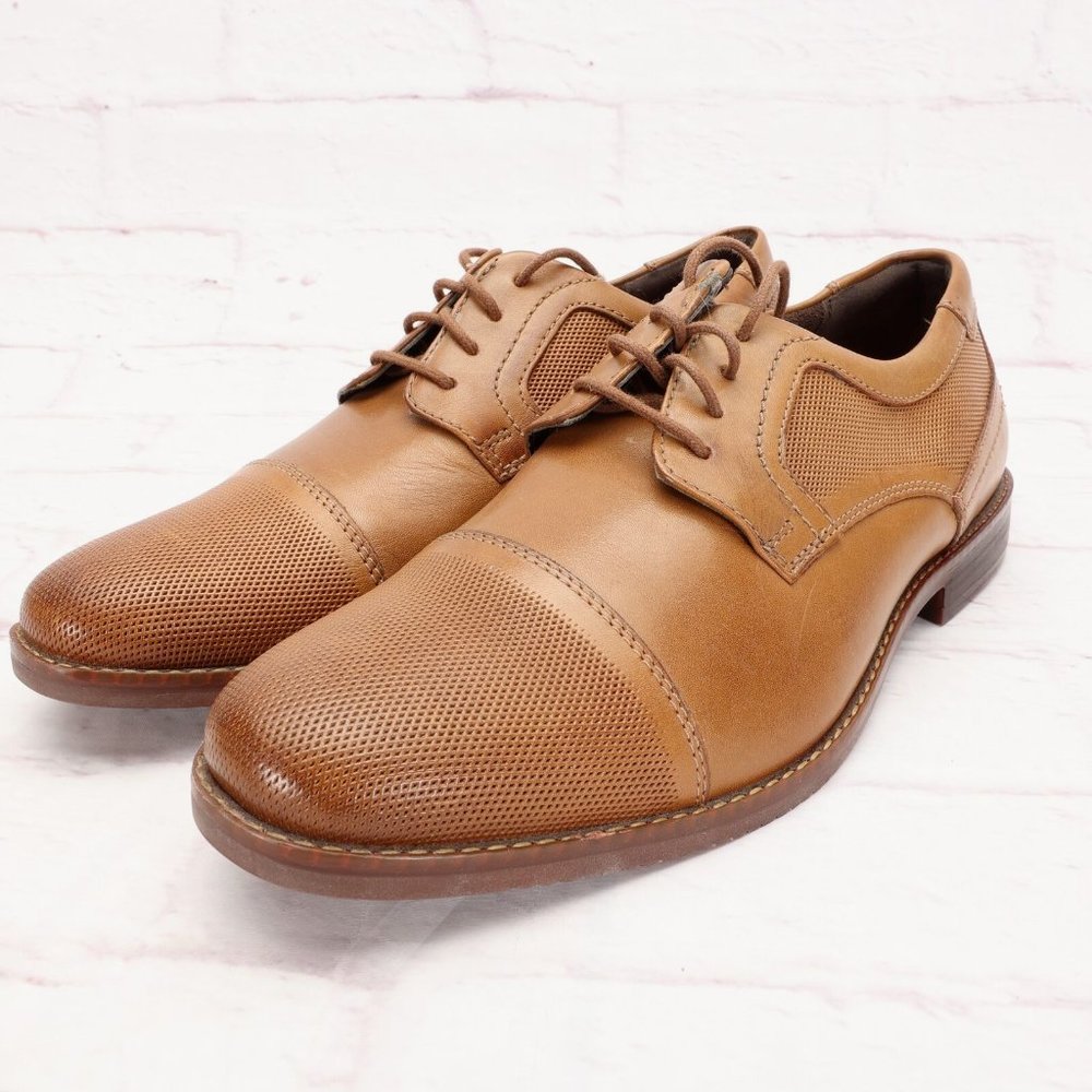 Rockport Symon Cap Toe Oxford Dress Shoes Size 8.5M Cognac Leather Lace-Up
